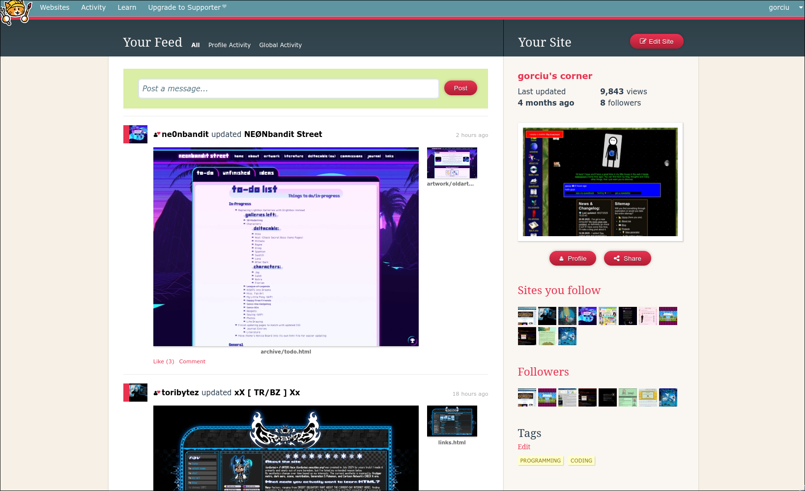 The front screen of Neocities as of 4th February 2026.